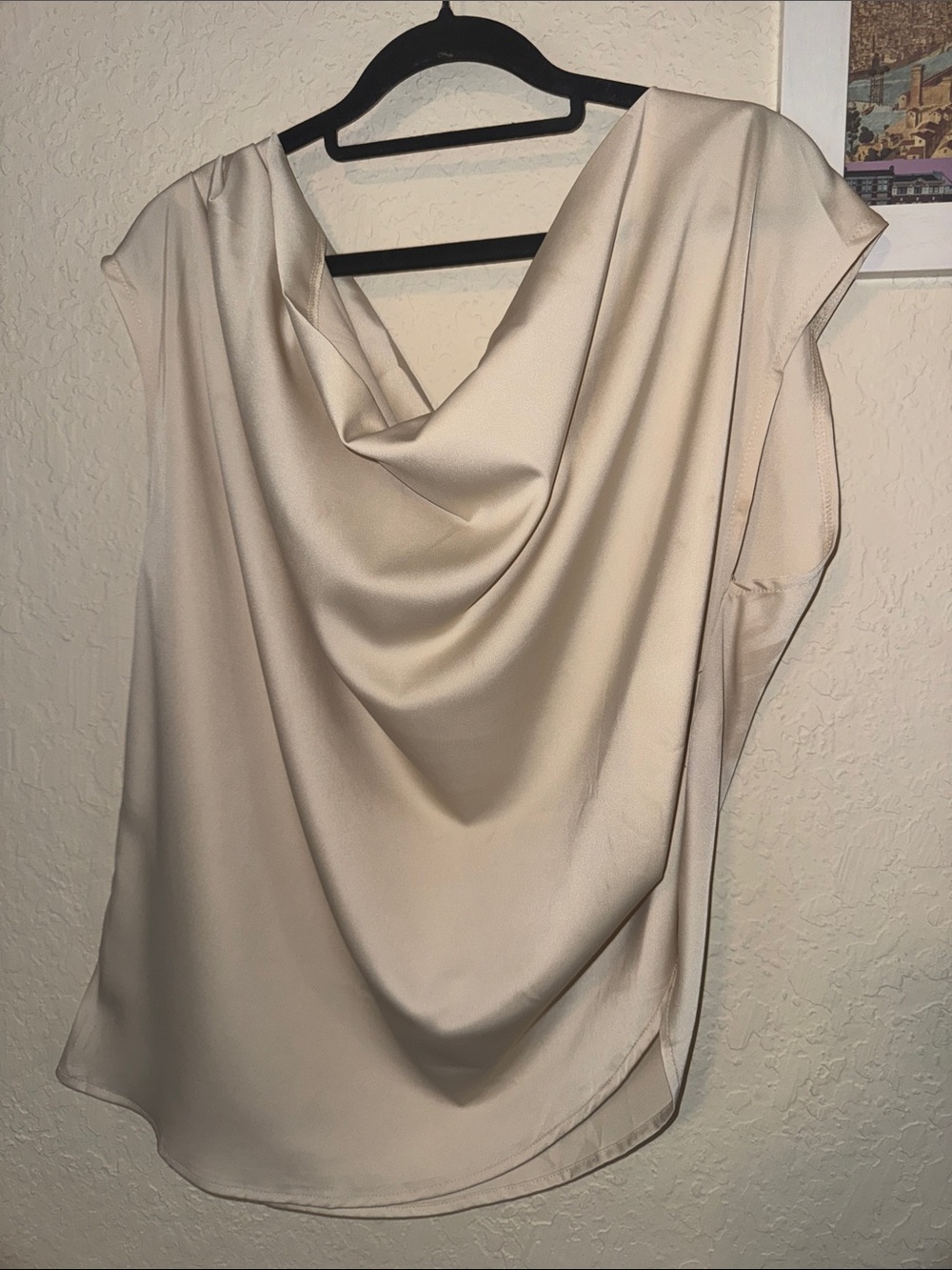 Elegant Cream Drape Neck Women’s Top